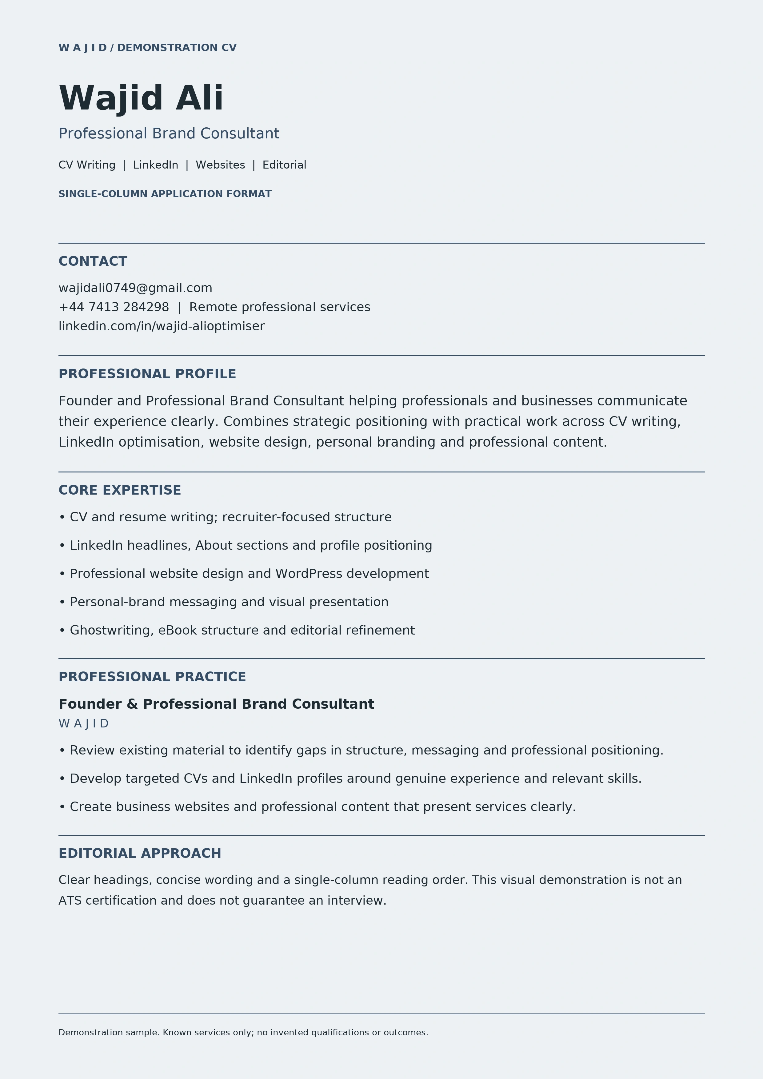 Wajid Ali | Modern ATS CV